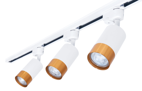 Set Steka Klemens lampa pe șină alb-aurie LED GU10 x3 + șină 1,5m - Alb