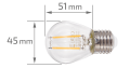 Lampa LED E27 2W G45 Filament - Alb cald (2700K)