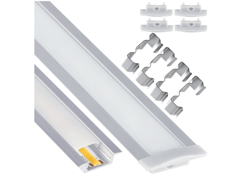 Set: Profil din aluminiu încastrat pentru benzi LED - Argintiu anodizat - 2m