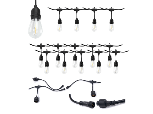 Set: Ghirlanda de grădină 15m 15xE27 + 15x Bec LED E27 1W filament