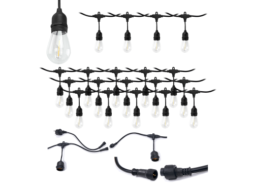 Set: Ghirlanda de grădină 10m 20xE27 + 20x Bec LED E27 1W filament
