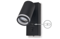 Aplica de perete LED GU10 cu întrerupător și port USB – lampă de noapte neagră