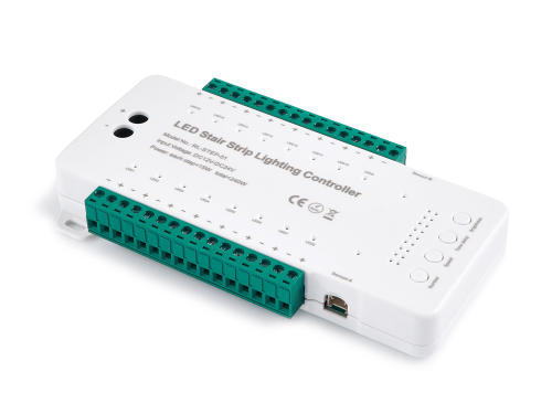 Controler pentru iluminat LED scări, 16 canale, 12–24V, cu 2 senzori de mișcare PIR