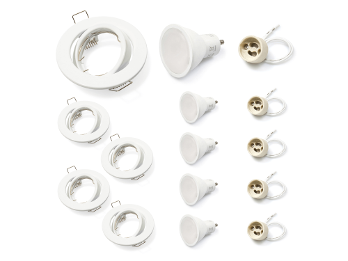 Set: 5x corp de iluminat halogen sub tencuială fix alb TASI + bec LED 5W 4500K + soclu GU10
