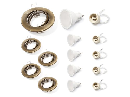 Set: 5x spot halogen încastrat mobil din alamă SITA + bec LED 5W 4500K + soclu GU10