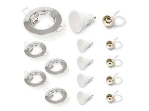 Set: Corp halogen sub tencuială fix crom TASI + bec LED 5W 4500K + soclu GU10
