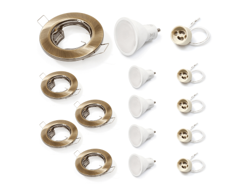 Set: 5x corp de iluminat halogen îngropat alamă TASI + bec LED 5W 4500K + soclu GU10