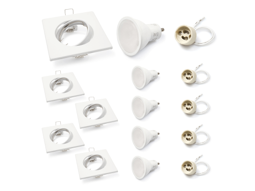 Set: 5x corp de iluminat halogen sub tencuială reglabil SATI + bec LED 5W 4500K + soclu GU10