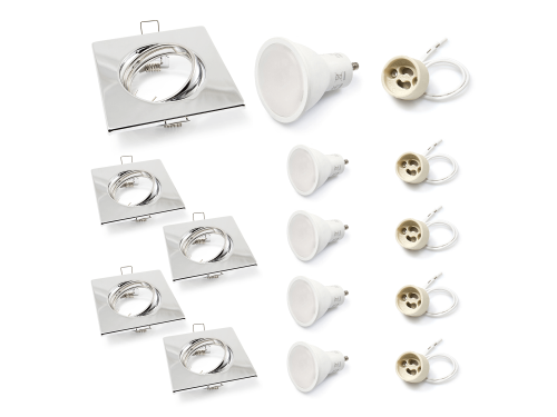 Set: 5x spot halogen încastrat mobil SATI cromat + bec LED 5W 4500K + soclu GU10