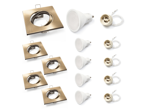 Set: 5x spot halogen încastrat mobil SATI alama + bec LED 5W 4500K + soclu GU10
