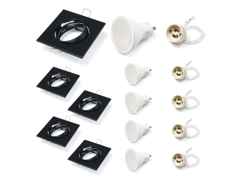 Set: 5x Spot halogen sub tavan mobil din oțel LED SATI - Negru + 5x Soclu GU10