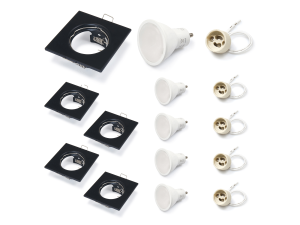 Set: 5x spot halogen incastrat fix negru ATIS + bec LED 5W 4500K + soclu GU10
