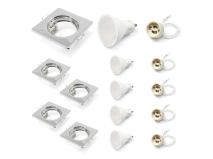 Set: 5x corp iluminat halogen încastrat fix crom ATIS + bec LED 5W 4500K + soclu GU10