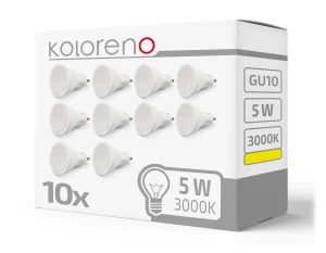 Set de 10 becuri LED GU10 5W - Alb cald (3000K)