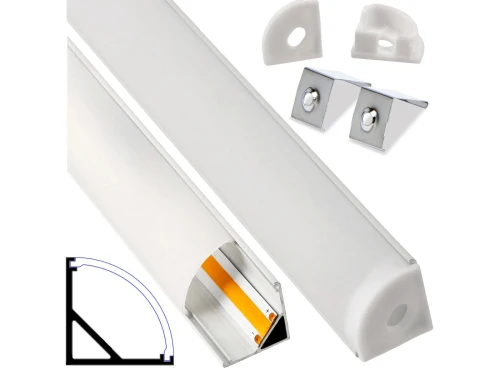 Set: Profil din aluminiu de colț pentru benzi LED - Alb - 2m