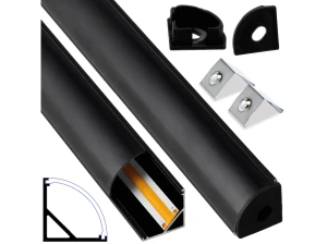 Set: Profil din aluminiu de colț pentru benzi LED - Negru - 2m