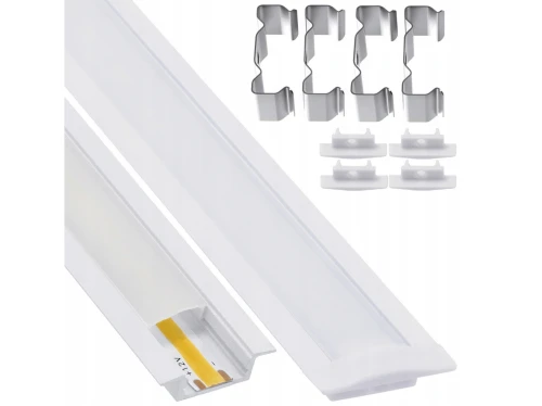 Set: Profil din aluminiu încastrat pentru benzi LED - Alb - 2m