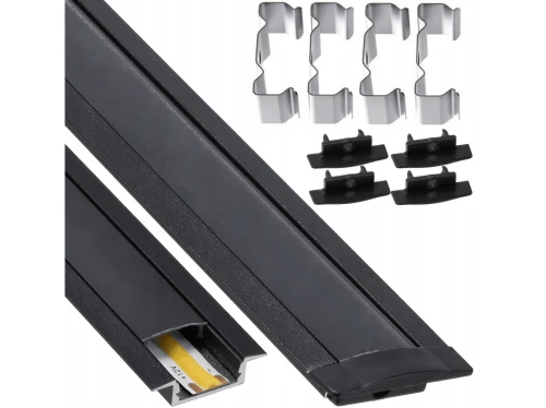 Set: Profil din aluminiu încastrat pentru benzi LED - Negru - 2m