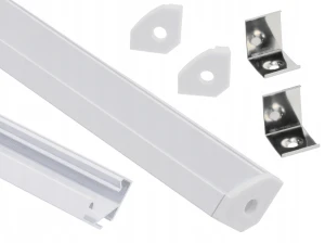 Set: Profil din aluminiu de colț pentru benzi LED - Alb - 2m