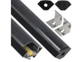 Set: Profil din aluminiu de colț pentru benzi LED - Negru - 2m
