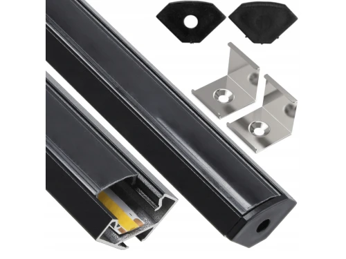 Set: Profil din aluminiu de colț pentru benzi LED - Negru - 2m
