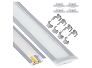 Profil din aluminiu încastrat pentru benzi LED 1m, argintiu anodizat, cu difuzor mat și accesorii