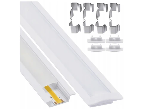 Profil din aluminiu încastrat pentru benzi LED 1m alb cu dispersor opal și accesorii
