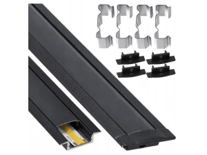 Profil din aluminiu încastrat pentru benzi LED 1m negru, cu dispersor lăptos și accesorii
