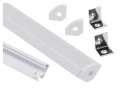 Profil de aluminiu de colț pentru benzi LED 1m alb, cu difuzor lăptos și accesorii