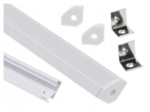 Profil de aluminiu de colț pentru benzi LED 1m alb, cu difuzor lăptos și accesorii