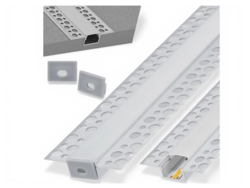 Profil din aluminiu pentru plăci de gips-carton pentru benzi LED 17mm 1m argintiu cu difuzor opal și accesorii