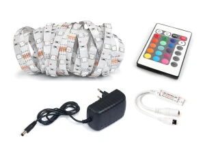Set bandă LED 12V | 5050 | 30LED/M | 2.5M | IP20 | RGB + Controler IR24 + Alimentator 24W