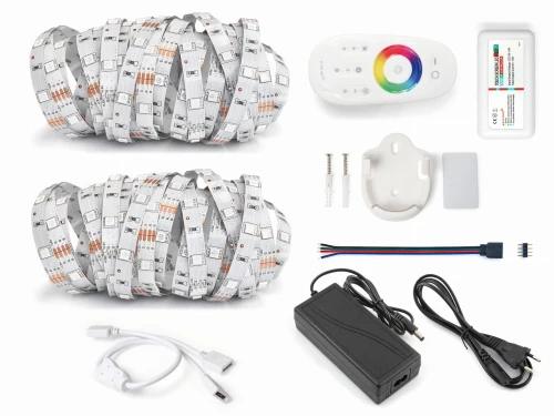 Set bandă LED 12V | 5050 | 300LED | 10m | IP20 | RGB + CONTROLER RF-RGB-004 + ALIMENTATOR 72W