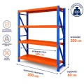 Raft metalic de depozit cu 4 polițe 200x200x60 cm până la 200 kg