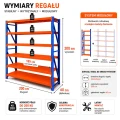 Raft metalic de depozit cu 15 polițe 600x200x60 cm până la 200 kg