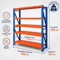 Raft metalic de depozit cu 5 polițe 200x200x60 cm până la 200 kg