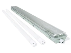 Set: 1x Corp de iluminat etanș 2x120cm + 2x Tub LED T8 High Lumen 18W - Alb neutru (4500K) - 150 Lm/W