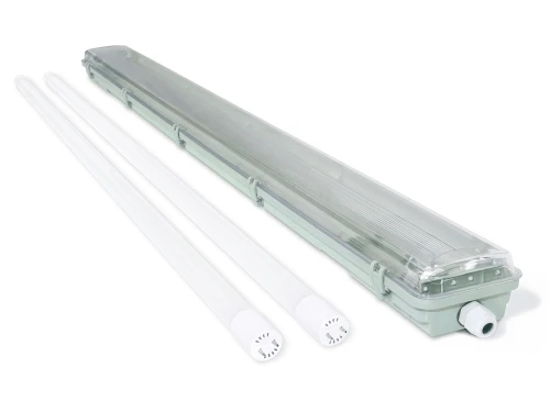 Set: 1x Corp de iluminat etanș 2x120cm + 2x Tub LED T8 High Lumen 18W - Alb rece (6000K) - 150 Lm/W